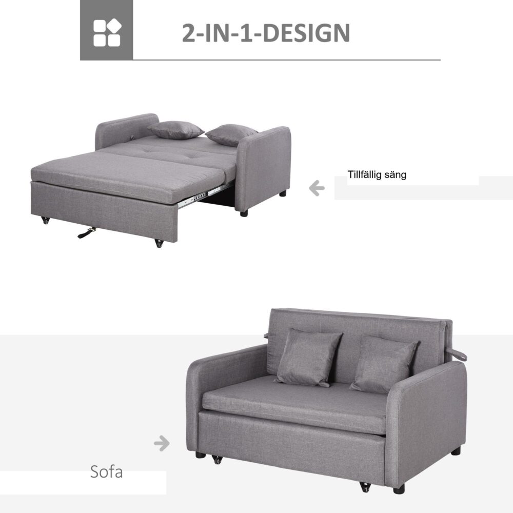 Bäddsoffa med sovfunktion | 2-sits multifunktionell soffa med dold förvaring och hjul