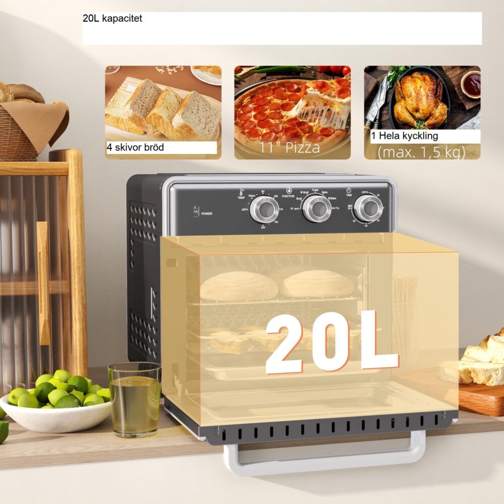 Miniugn för varmluft 20L | 5-i-1-funktionalitet med Air Fryer och tillbehör ingår