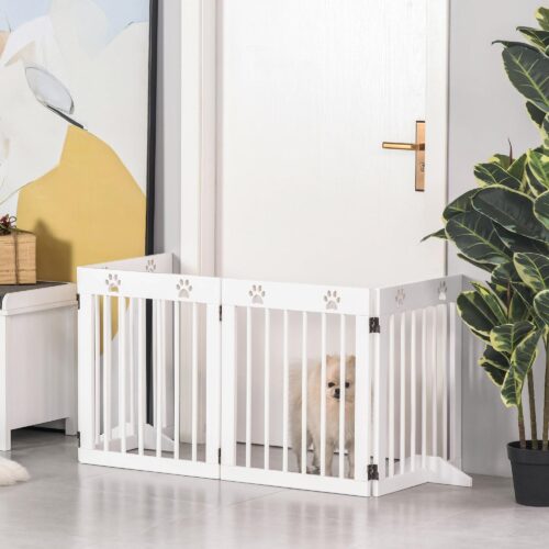 4-delad hundbarriärgrind med hopfällbar design – robust furu och platsbesparande förvaring för små hundar