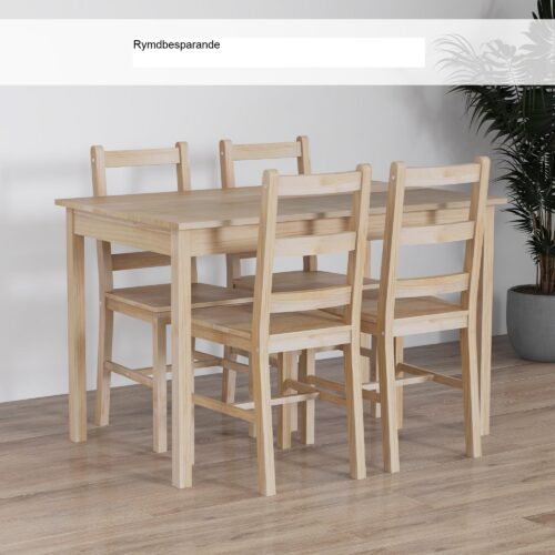 Platsbesparande matgrupp i 5 delar med bord och stolar i massiv furu – rektangulär design