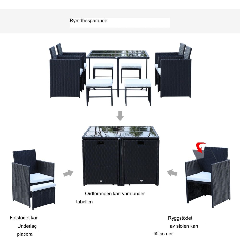 Modernt 8-delat sittset i konstrotting för inomhus/utomhusbruk | Väderbeständig och robust | Utrymmesbesparande design