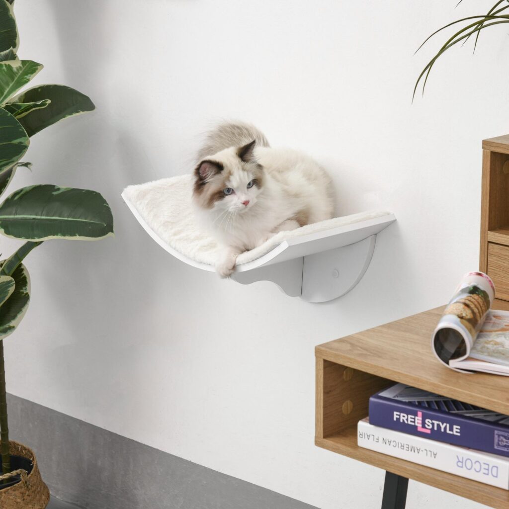 Cat Lounger Vägghylla - Böjd design för mysiga tupplurar, enkel väggmontering för platsbesparande kattsäng med mjukt fleeceöverdrag