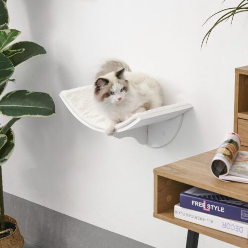 Cat Lounger Vägghylla – Böjd design för mysiga tupplurar, enkel väggmontering för platsbesparande kattsäng med mjukt fleeceöverdrag