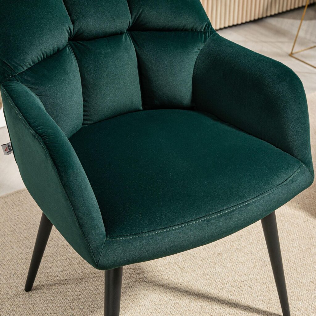 Elegant fåtölj fåtölj med klädsel i sammetslook och robusta stålben för maximal komfort - mörkgrön