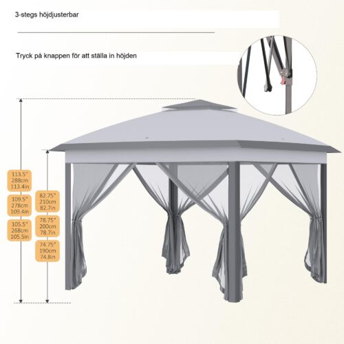 Pop-Up trädgårdspaviljong med snabb installation och demontering – Oxford-tyg, metallram, 4 avtagbara myggnät, bärväska
