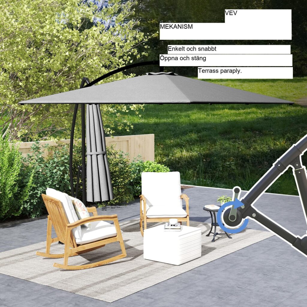 Konsol Parasoll Ø260cm UV-skydd 50+ | Vindtätt, vattenavvisande och lutbart trädgårdsparaply med stativ och överdrag