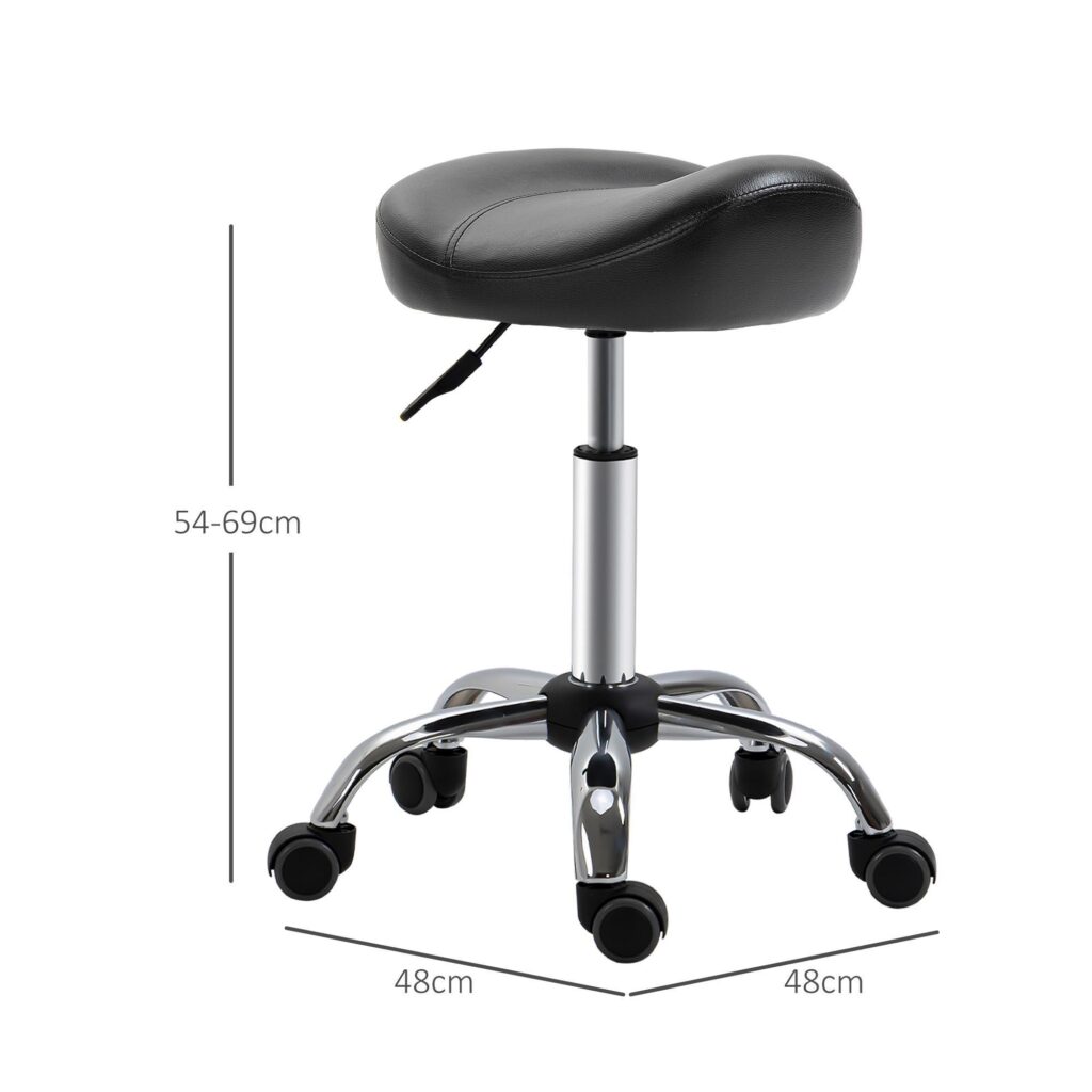 Ergonomisk höjdjusterbar rullstol med vadderat syntetiskt lädersäte, 360 ° roterande och mobil