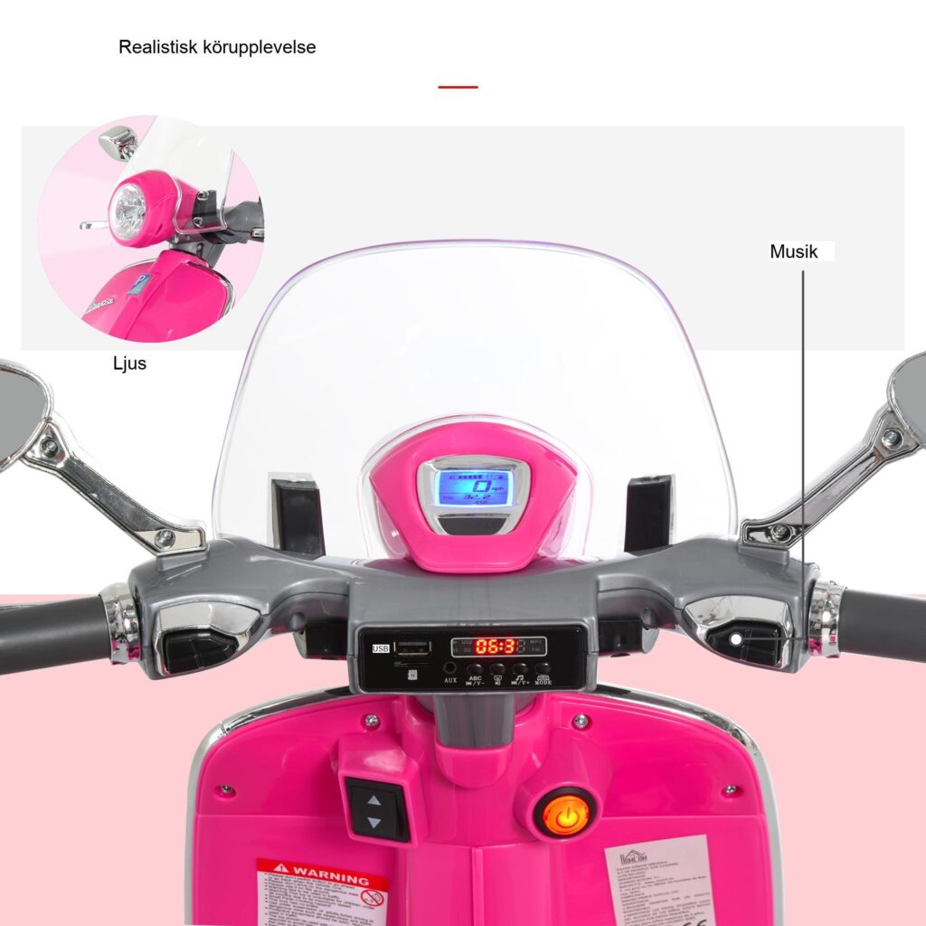 Licensierade Vespa Kids 'Elektriska motorcykel med strålkastare, musik och träningshjul-4-hjulsstabilitet för åldrarna 3-6