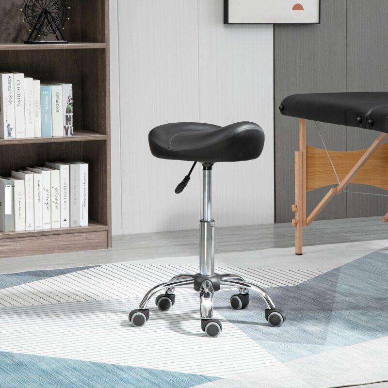 Ergonomisk höjdjusterbar rullstol med vadderat syntetiskt lädersäte, 360 ° roterande och mobil