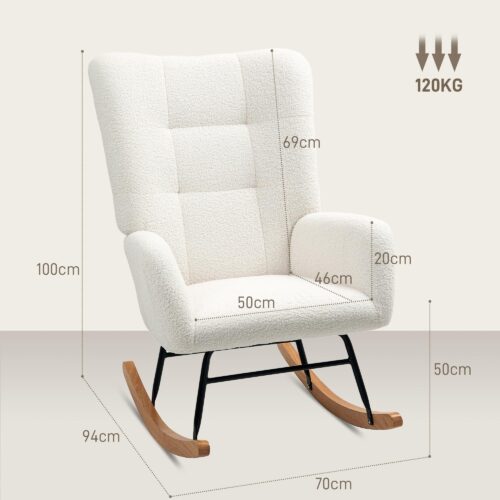 Elegant swingstol med armstöd för komfort och avkoppling – mjukt nalltyg, tysta svängningar upp till 115 °, grädde vit design