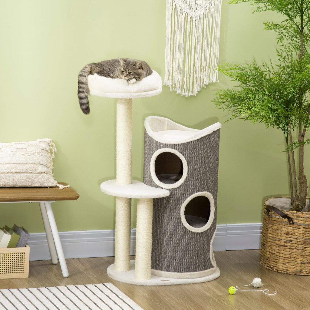 Klösträd 109cm med klöspipa och sisalpelare - Modern Vitgrå Design för kattälskare