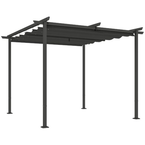 3x3m trädgårdspaviljong i metall med infällbart tak | UV-skydd 30+ och robust konstruktion, fristående design med justerbar kapell och vattendräneringshål, inklusive monteringsutrustning