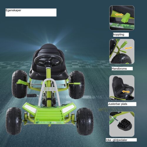 Barn Go Kart Pedalbil med justerbart säte och handbroms – terrängdesign för 3+ år