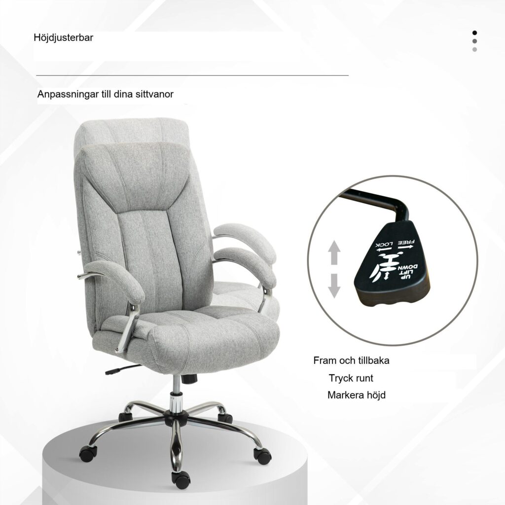Ergonomisk kontorsstol med gungfunktion - justerbar höjd, snurrbar design och tyg som andas | 65x78x110-118cm