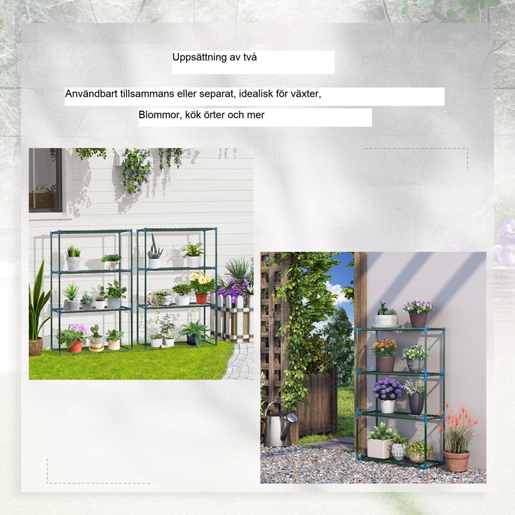 Växthylla Set med 2 | 4 nivåer blomkrukhållare för balkong / trädgård, robust stålkonstruktion med platsbesparande design, kraftig och lätt att montera