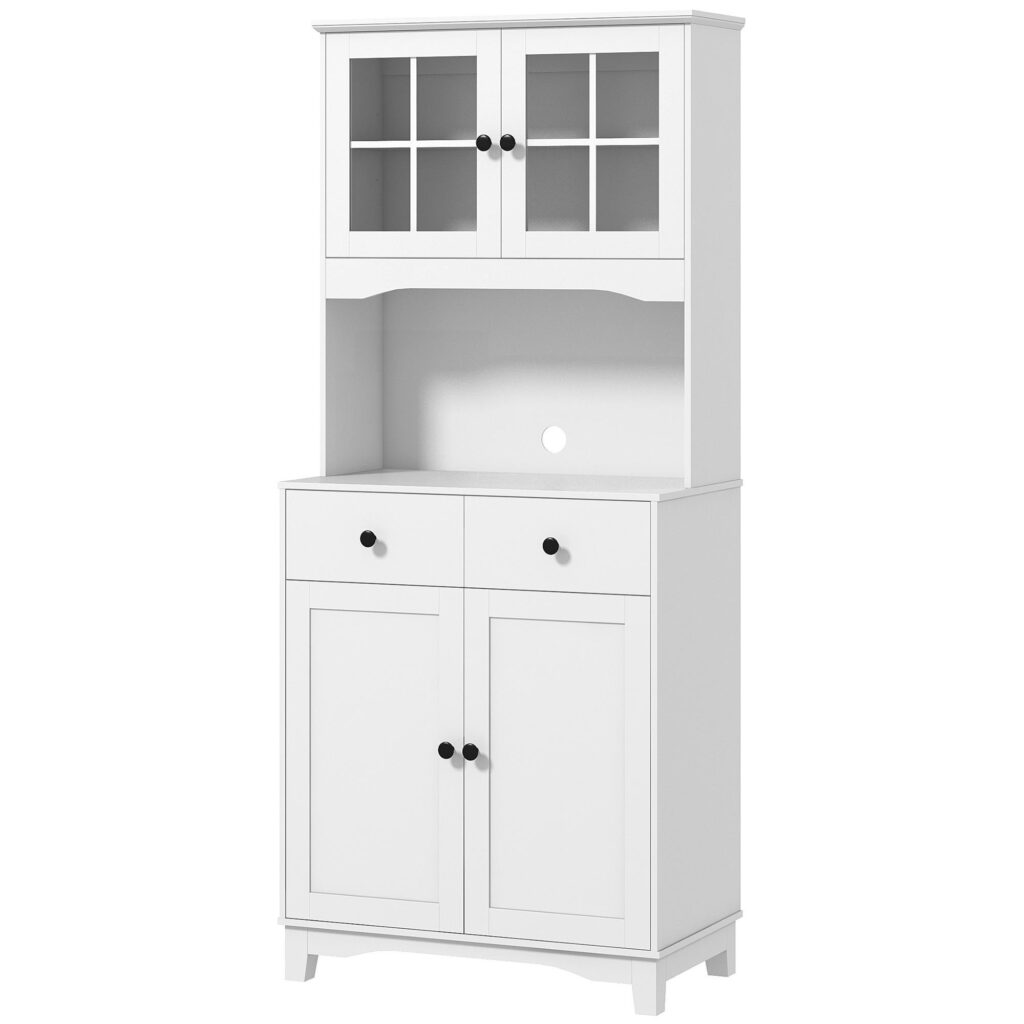 Vitt köksskåp med rymlig mikrovågshylla och justerbar förvaring | Modern design med glasdörr