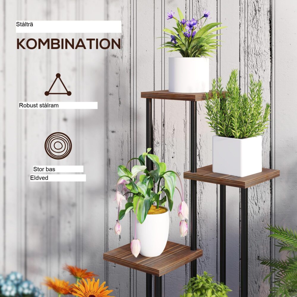 5-vånings växtställ med hjul, stål och trädesign för optimalt solljus – Snygg trappa för inomhus/utomhusbruk