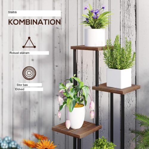 5-vånings växtställ med hjul, stål och trädesign för optimalt solljus – Snygg trappa för inomhus/utomhusbruk