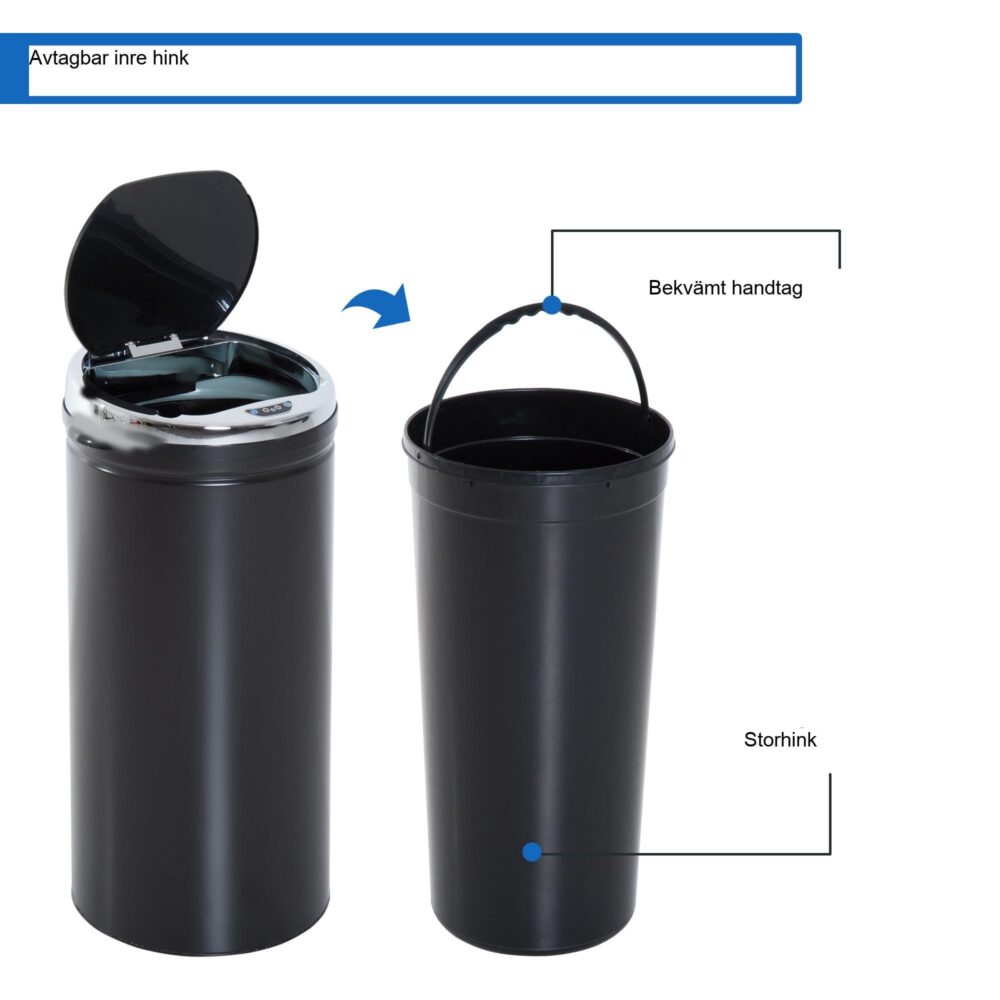 Sensor papperskorg med automatisk rörelsesensor för handsfree-hygien, 42L kapacitet, konstruktion i rostfritt stål