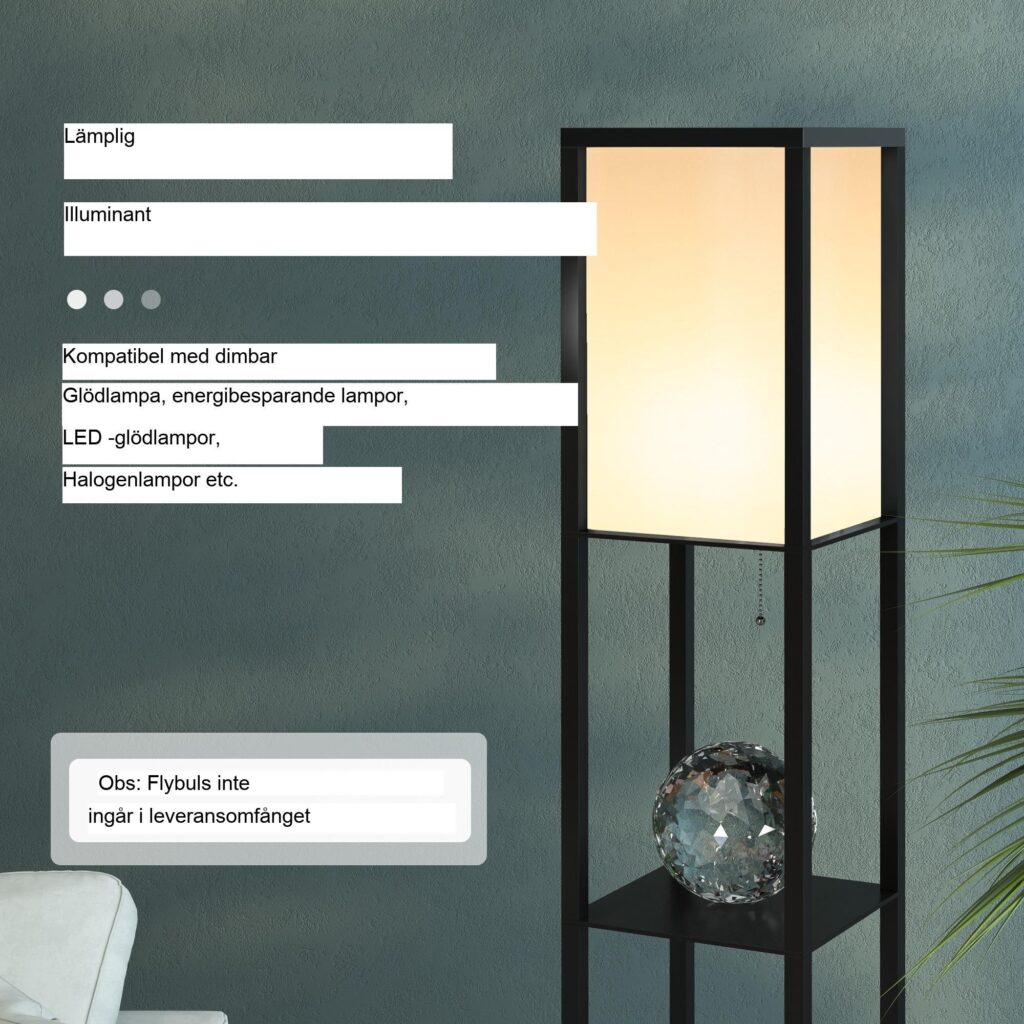 Snygg stående lampa med hyllor för förvaring och varm belysning - hållbar träkonstruktion, rymdbesparande design