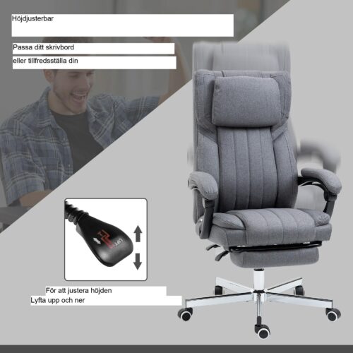 Ergonomisk kontorsstol med 5 massagelägen, höjdjusterbar och lutningsfunktion – Linen Look Grey
