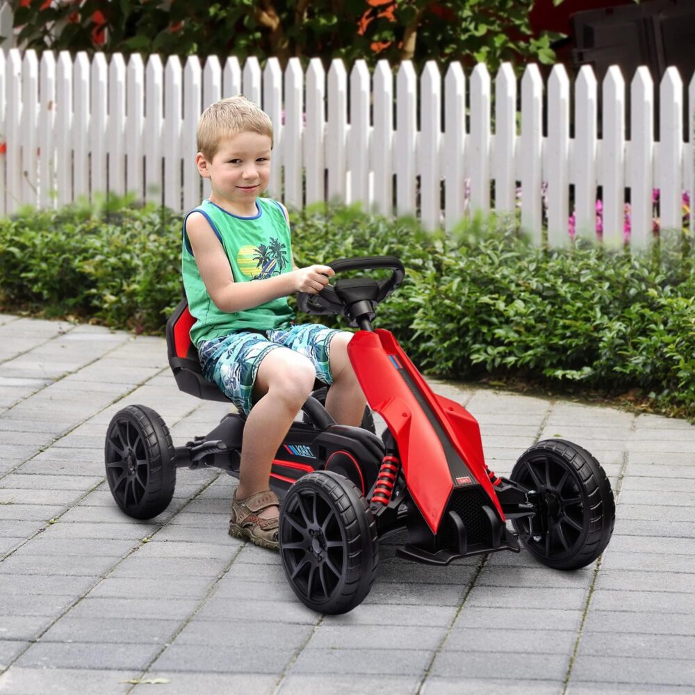 4-vägs justerbar sittplats Pedal Gokart för barn med handbroms för åldrarna 3-8 år | Enkel montering och smidig körupplevelse