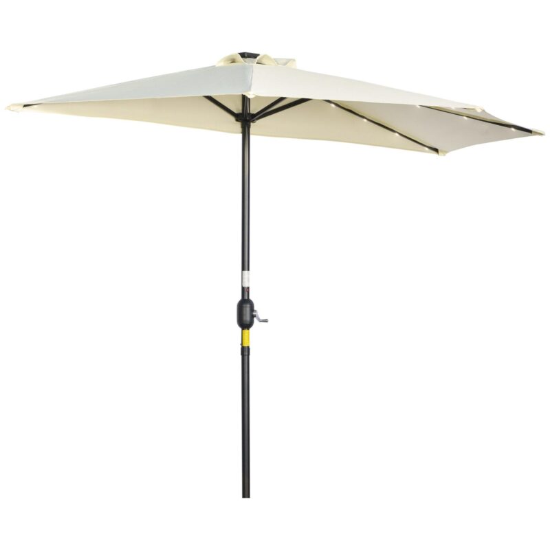 Halvcirkelformat 265×240 cm halvparasoll med soldrivna LED-lampor – enkel montering och platsbesparande design