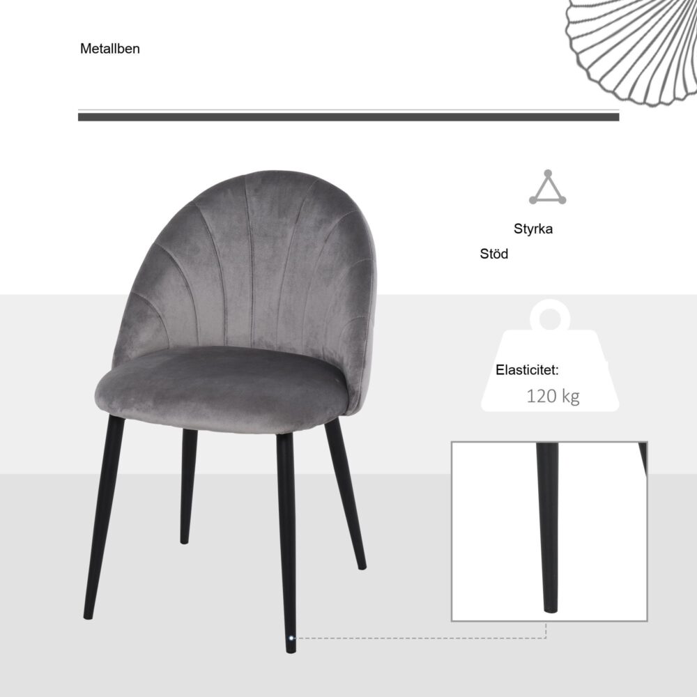 Matstolar Set med 2 Skandinavisk skaldesign klädd i sammet för komfort