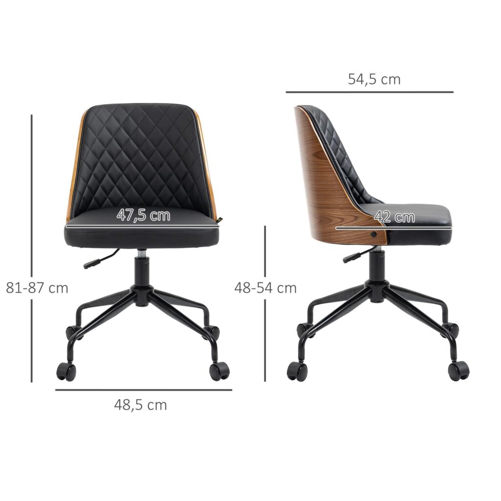 Ergonomisk svängbar kontorsstol utan armstöd - Konstläderöverdrag, justerbar höjd, design i vintagestil för hemmakontor och spel