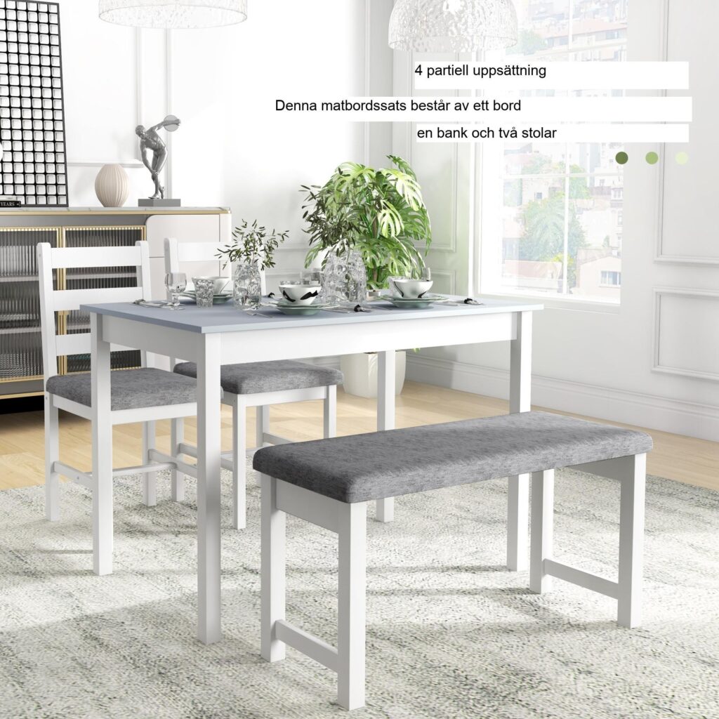4-delad matgrupp i furu med stoppade stolar - bekväm och platsbesparande modern design