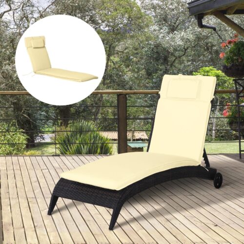 Extra Comfort Lounger Cushion med vattenavvisande polyesteröverdrag – blekningsbeständig och universellt lämplig för solstolar