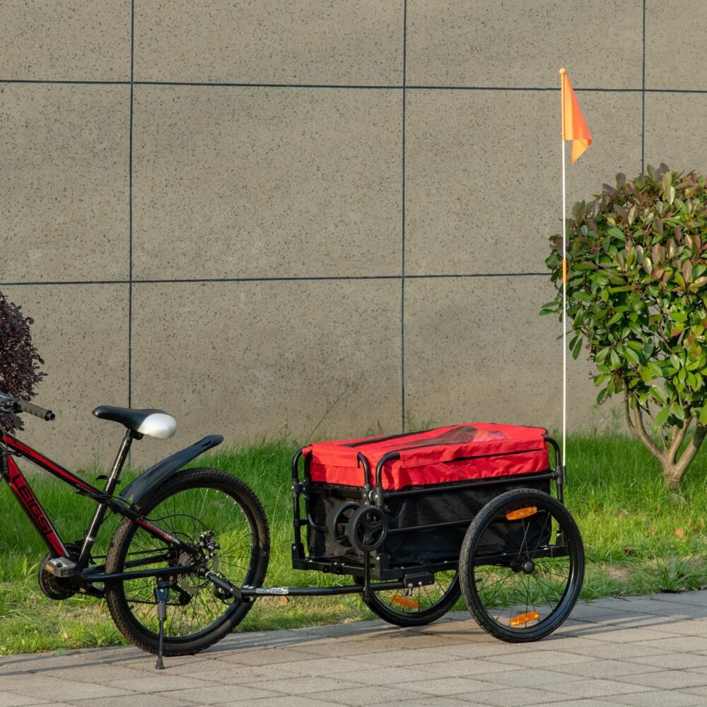 2-i-1 lastvagn och handvagn – 40 kg last med dragkroksförvaringsväska, reflektorer och Oxford tygöverdrag för cykelturer