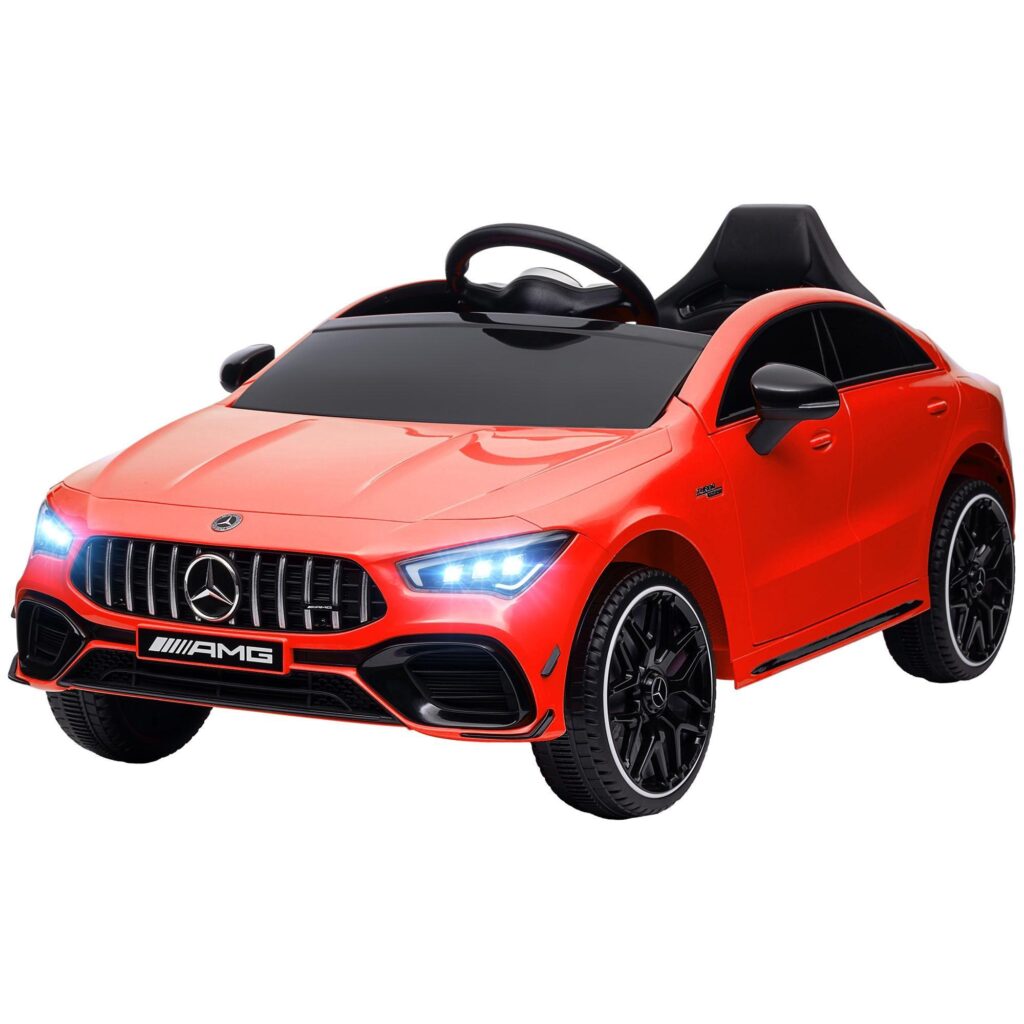 Elbil för barn 12V med fjärrkontroll och dubbla körlägen - Mercedes AMG CLA 45 registreringsskylt, interaktiva lampor, signalhorn och musik