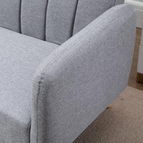 Bäddsoffa med sovfunktion – 2-i-1 soffa och säng, justerbar ryggstödsdesign, tjockt stoppad soffa | Modern randig klädsel med ekben | Grå | Storlek 173 x 75 x 73 cm