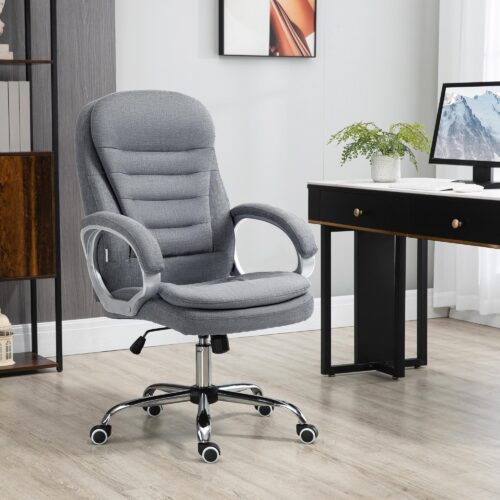 Ergonomisk kontorsfåtölj med justerbara armstöd och vippfunktion – Andningsbart linneöverdrag för komfort hela dagen