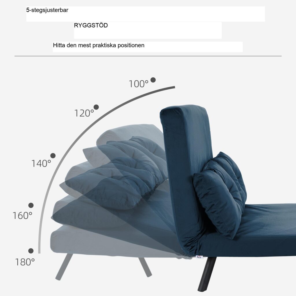 Bäddsoffa Fåtölj med Sängfunktion | Justerbar ryggstöd vilstol, sammetsklädsel, platsbesparande design för små utrymmen, stålramskonstruktion, blå 102x73x81cm