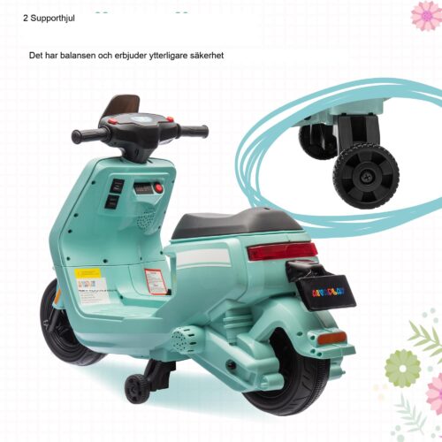 Elektrisk motorcykel för barn med strålkastare och musik, stödhjul, fram- och backväxel – åldrarna 1-3 år