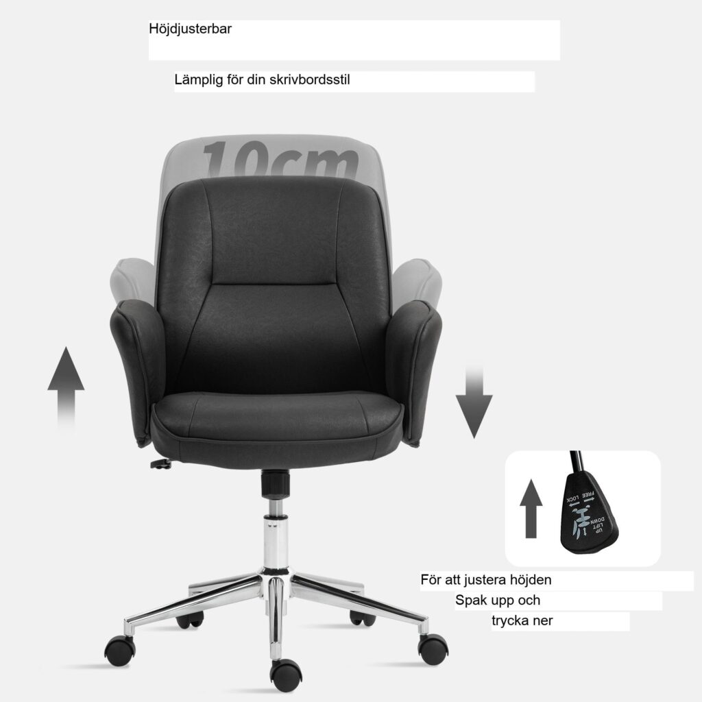 Ergonomisk kontorsstol med gungfunktion, justerbar i höjdled, stöder upp till 120 kg