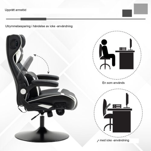 Rocker Gaming Chair – Ergonomisk, höj- och sänkbar kontorsstol med inbyggda Bluetooth-högtalare, fällbara armstöd, svank- och nackstöd