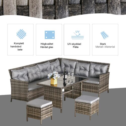Sittgrupp Poly rotting trädgårdsmöbler | 18-delad sittgrupp för utomhusbruk med kuddar, robust metallram och väderbeständig design