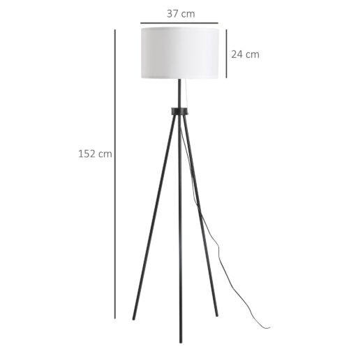 Modern golvlampa med E27-sockel, svart och vit, stål och polyester – snygg belysning för vardagsrum och sovrum