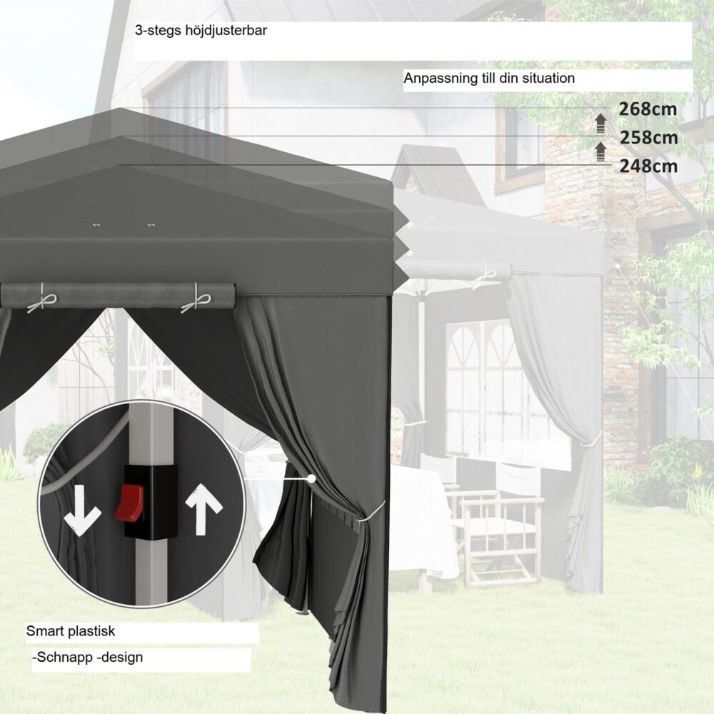 Snabbinstallation 2,5×2,5 m vattenavvisande vinterbeständig hopfällbar lustgård med UPF50+ UV-skydd – stabil, enkel förvaring och bärbart trädgårdstält för camping eller evenemang