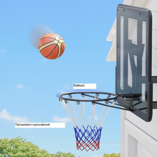 Basketkorg väggfäste för utomhus- och inomhusbruk, okrossbar 110x75cm bakpanel, fjäderaktiverad ring för säkerhet, hållbar stålram med medföljande hårdvara