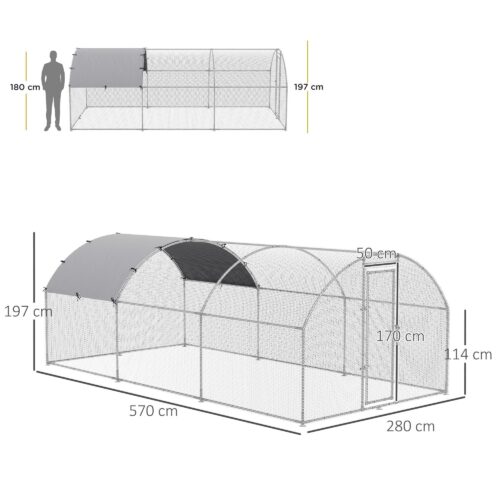 Hönshus XXL Utomhus fjäderfähus för 12-18 kycklingar, skuggande tak och låsbar dörr, UV/väderbeständig, zink/stålkonstruktion
