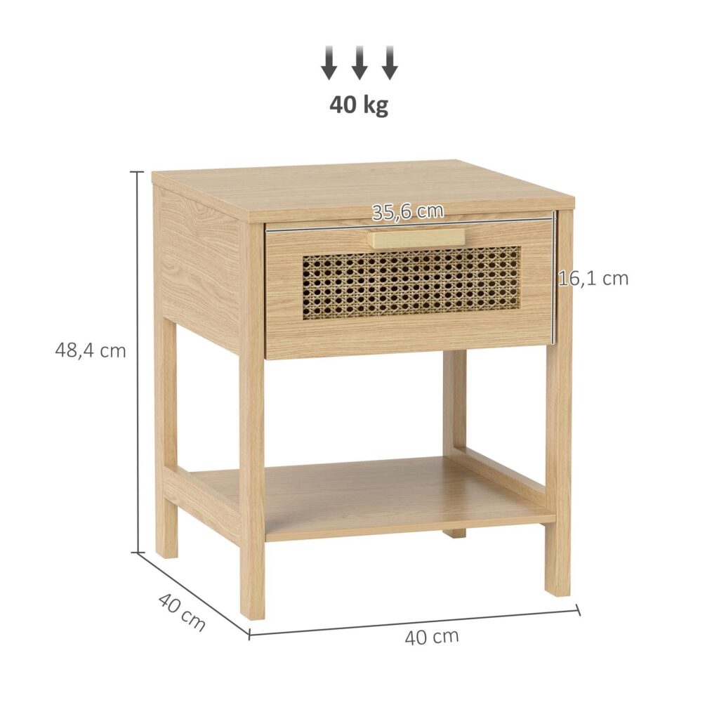 Sängbord sidobord med rymlig förvaring och rottingdesign för förhöjd stil