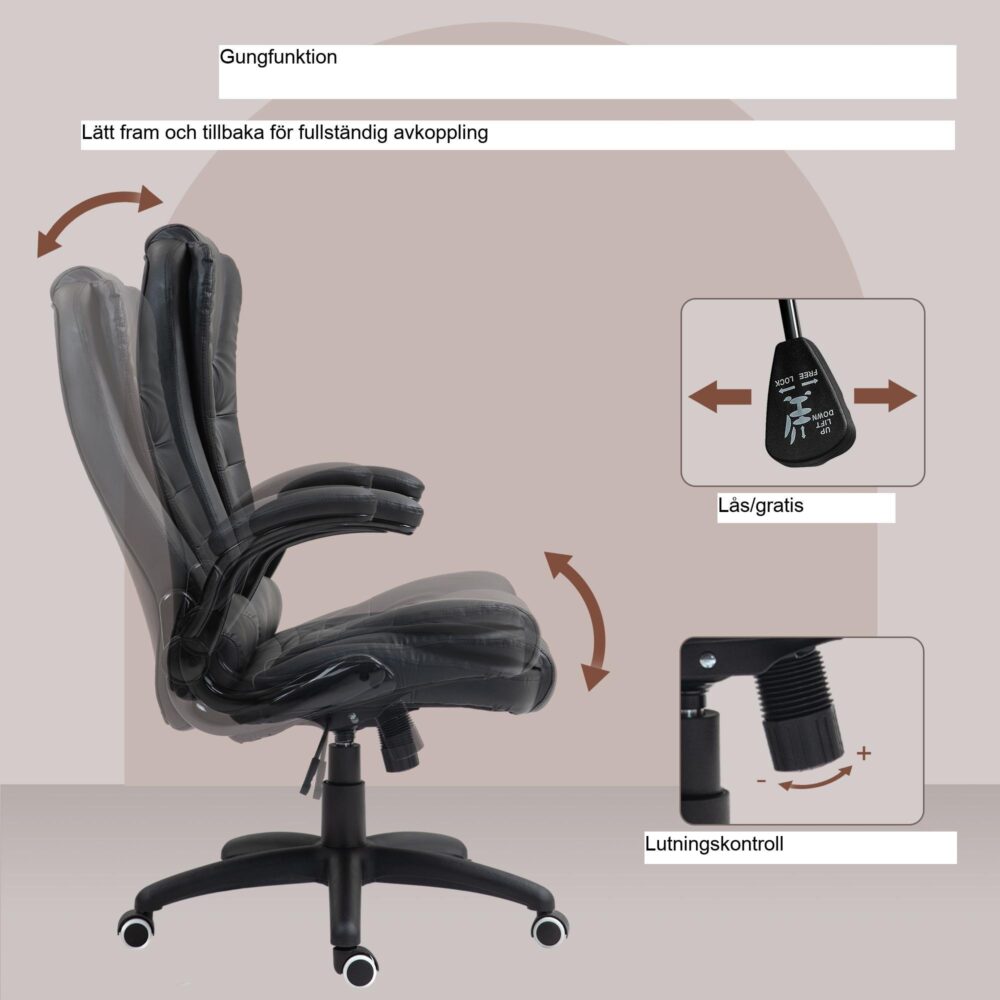 Ergonomisk kontorsstol för chefer med justerbar höjd och snurrfunktion | Konstläder, Svart