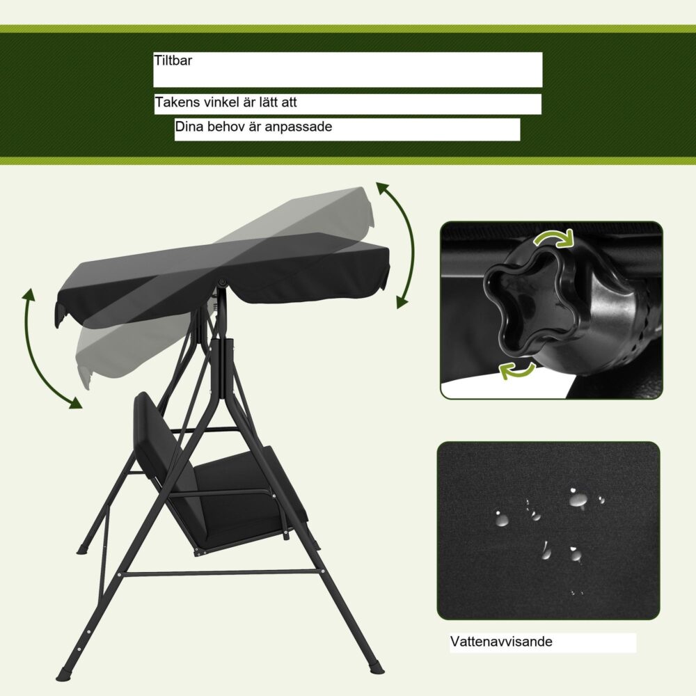 Hollywood Swing 3-sits Garden Swing – ultimat avkoppling utomhus med justerbart skuggtak och enkel montering