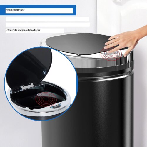 Sensor papperskorg med automatisk rörelsesensor för handsfree-hygien, 42L kapacitet, konstruktion i rostfritt stål