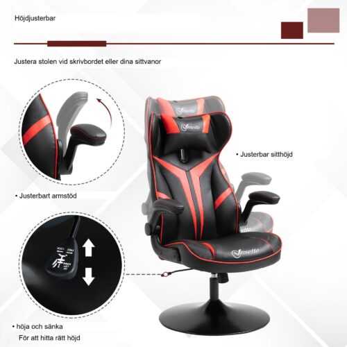 Ergonomisk gamingstol med vippfunktion, svart och röd | Justerbara armstöd och ryggstöd | 360° vridbar bas