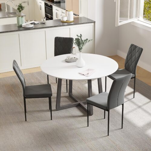 Matstolar set med 4 med sammetstoppade säten – modern design, ergonomiskt ryggstöd, robusta metallben och platsbesparande armlösa matstolar